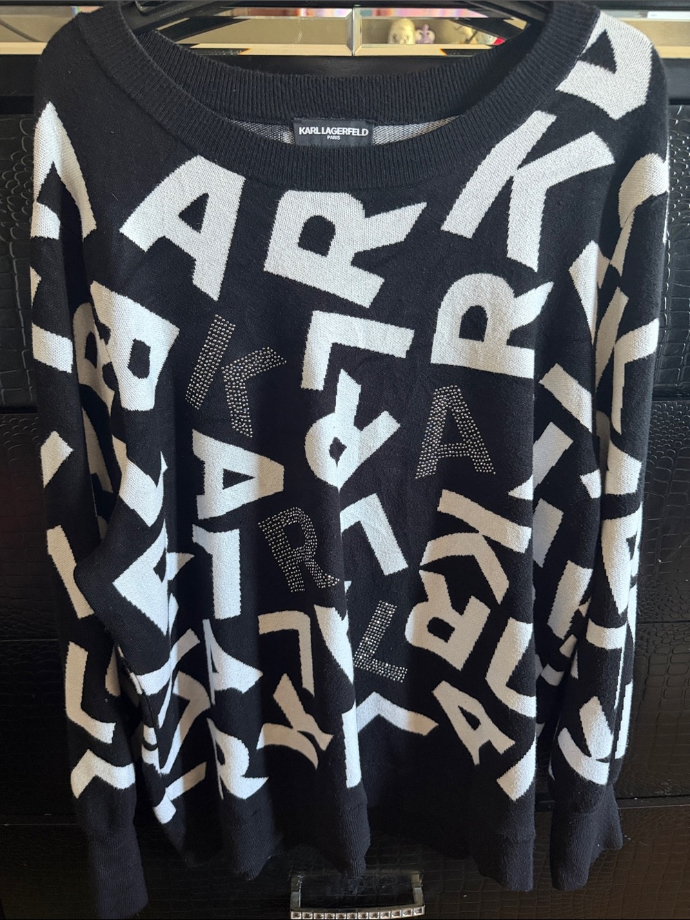 Karl Lagerfeld Black and White Logo Graphic Crewneck Sweater